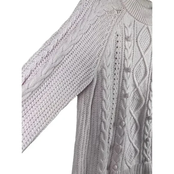 J. Crew Lambswool Azra Cable Knit Pom-Pom Sweater Vivid Lilac Size‎ Medium - Picture 12 of 12